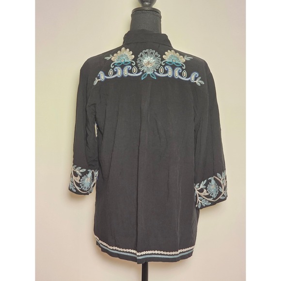 Johnny Was Embroidered Kimono Sleeve Shirt Small lightweight flowy cottagecore - Picture 6 of 14